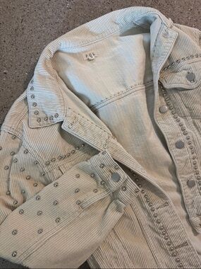 POL Cream Corduroy Studded Jean Jacket